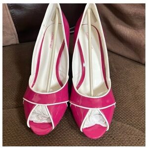 Delicious Fuchsia and Cream Peep-Toe Heels